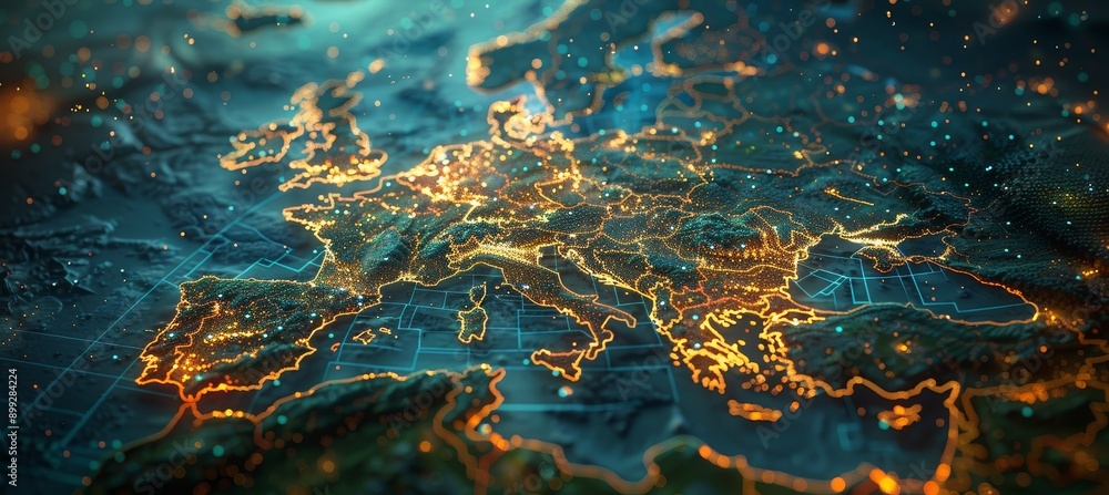 Digital Map of Western Europe with European Union Network and Connectivity Digital Map of Western Europe with European Union Network and Connectivity