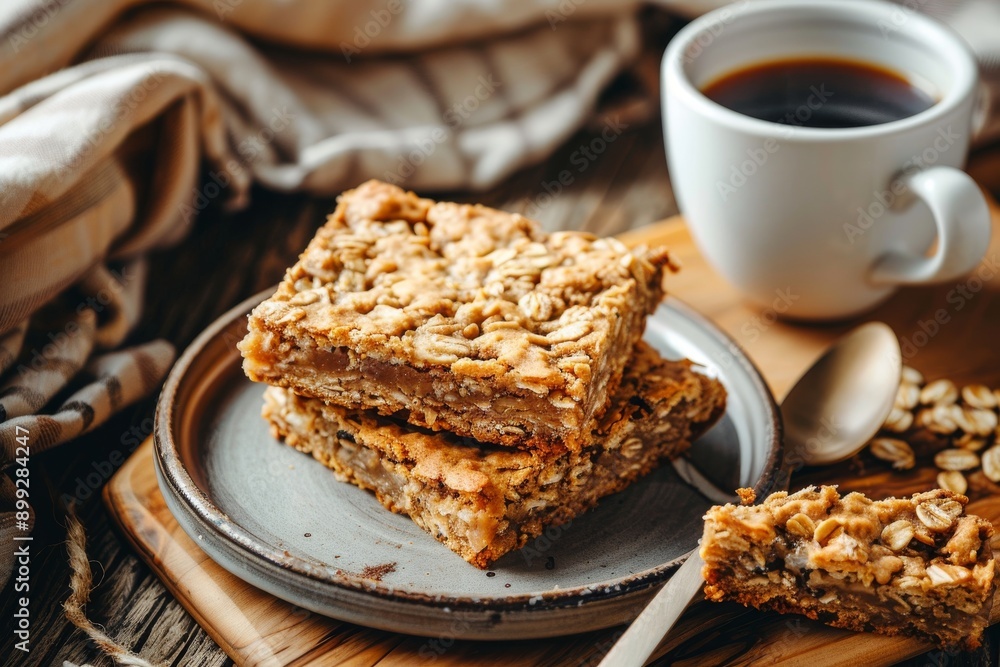 Oatmeal Squares and a Cup of Coffee - A Delicious Breakfast Oatmeal Squares and a Cup of Coffee - A Delicious Breakfast