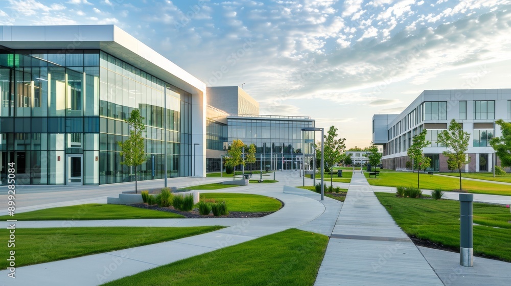 Modern Office Building with Landscaped Grounds Modern Office Building with Landscaped Grounds