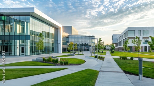 Modern Office Building with Landscaped Grounds