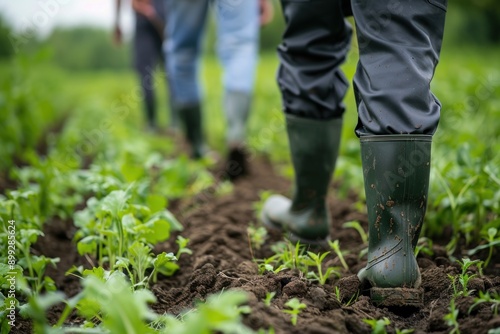 Farmers Walking on Field with Rubber Boots