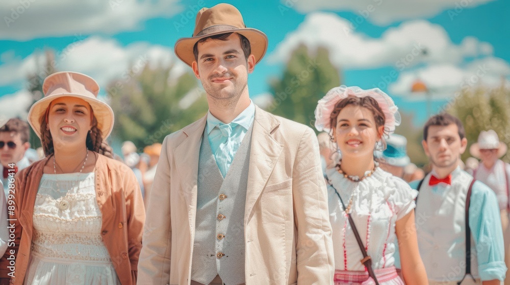 Obraz premium A Photo of A retrothemed Labour Day celebration with participants dressed in historical work attire, reenacting significant events from the labor movement