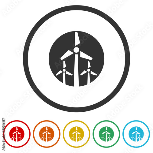 Wind energy icon. Set icons in color circle buttons