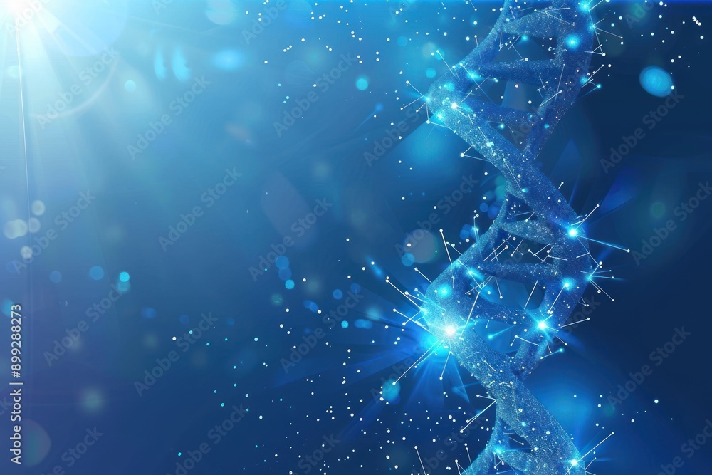 Concept Medical blue Banner with sun light, code of genetic human Spiral DNA polygonal Concept Medical blue Banner with sun light, code of genetic human Spiral DNA polygonal