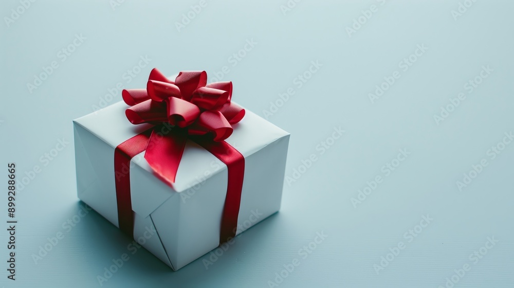 Beautifully Wrapped Gift Box with Red Bow on a Light Background Beautifully Wrapped Gift Box with Red Bow on a Light Background