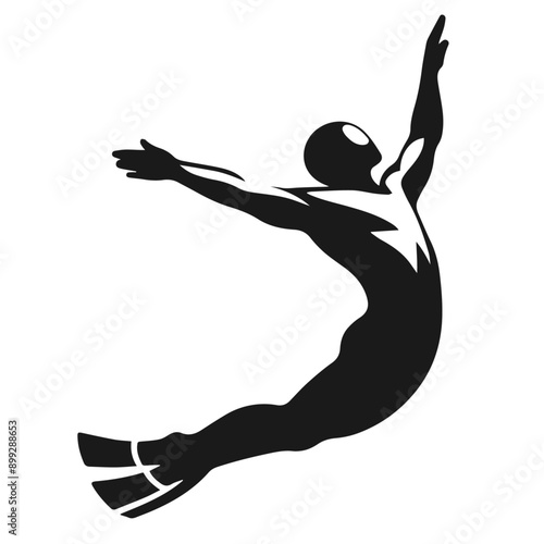 Clean black and white vector silhouette of a Diving isolated on white background