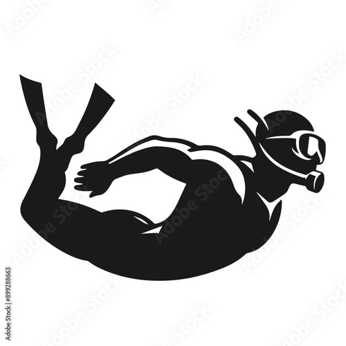 Clean black and white vector silhouette of a Diving isolated on white background