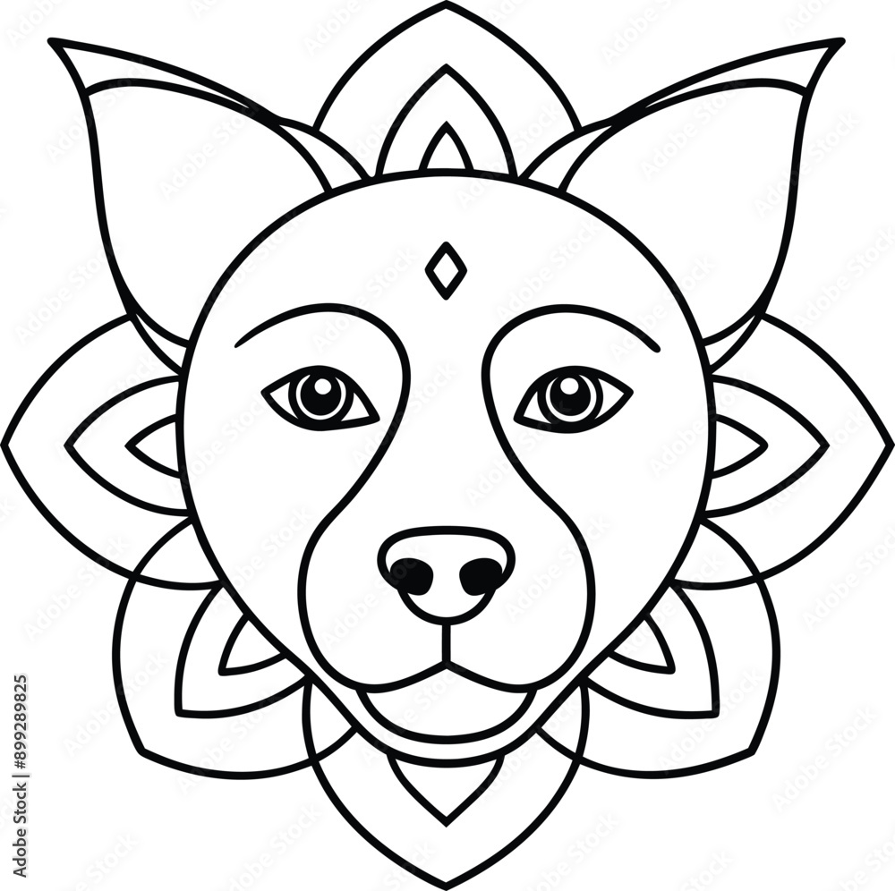 dog face coloring page kids friendly simple line art cute puppy head with geometric flower mandala design pattern minimal clipart art KDP coloring interior dog face coloring page kids friendly simple line art cute puppy head with geometric flower mandala design pattern minimal clipart art KDP coloring interior