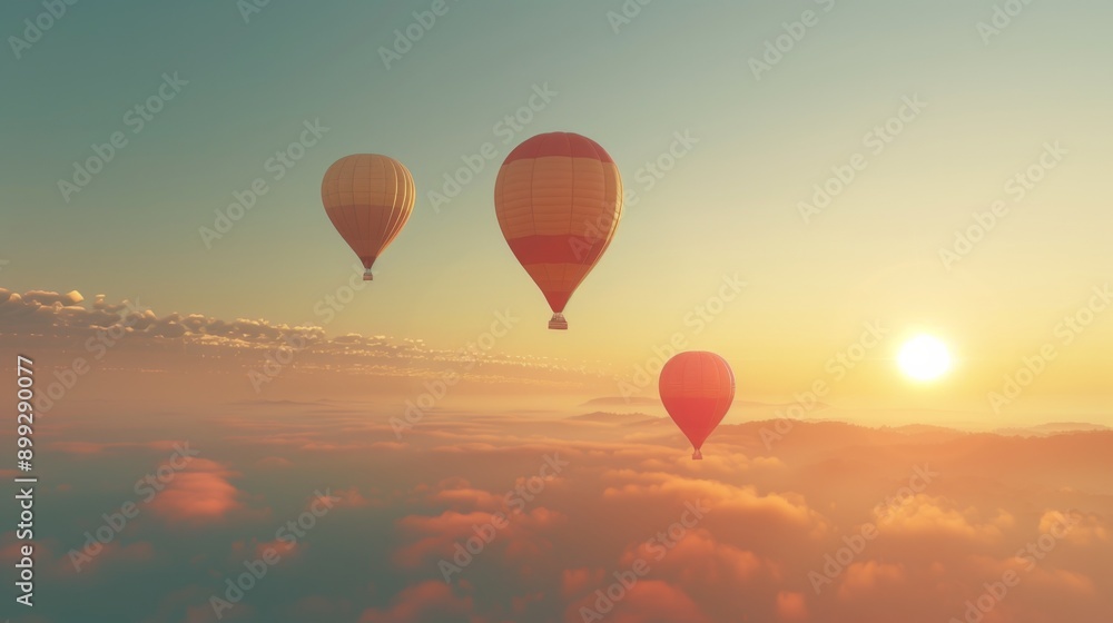Fototapeta premium Hot air balloons floating in a serene sunset sky