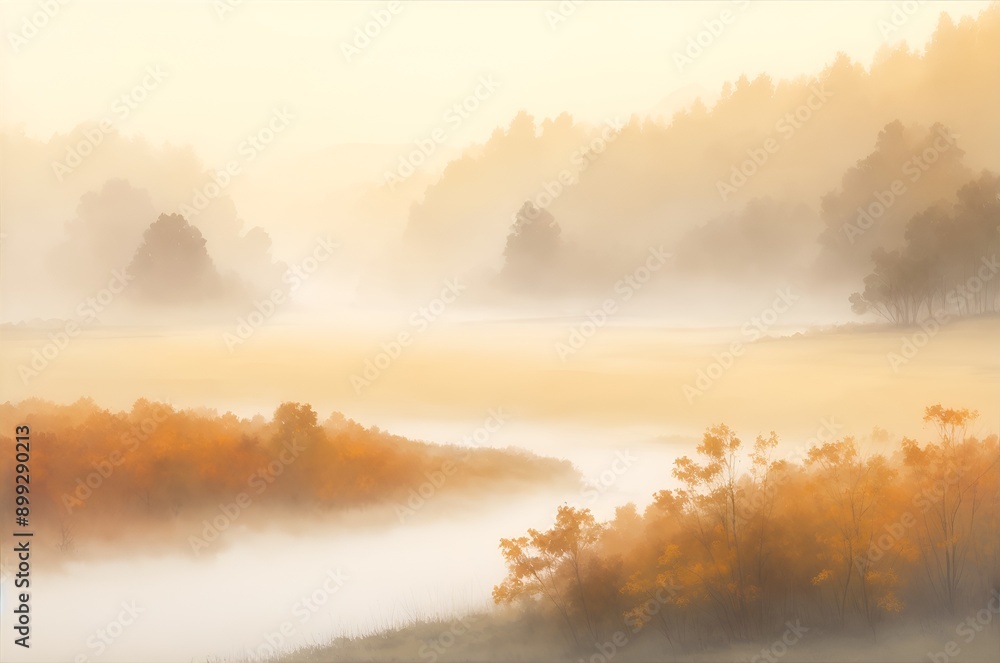 Naklejka premium Autumn landscape with trees near the river in soft tones, sepia