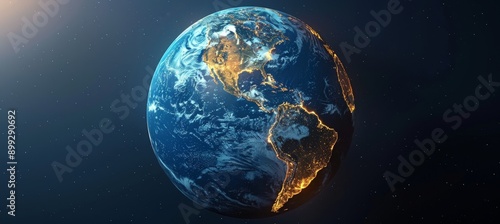 Digital World Globe Centered on Africa and South America Concept of Global Network and Connectivity on Earth Data Transfer and Technology Information Exchange and International Telecommunication