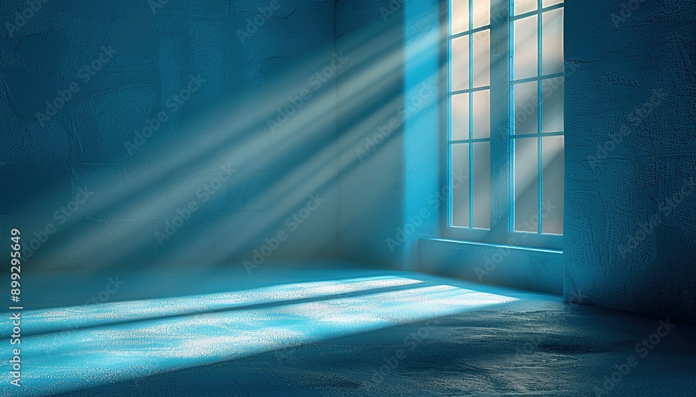 3D render of light coming through opened blue door 