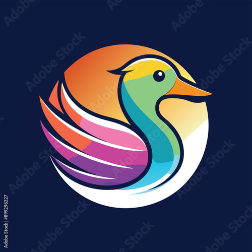 Duck Mallard Waterfowl Logo Design Vector. colored swimming duck logo on blacj background. Ai generate, duck photo