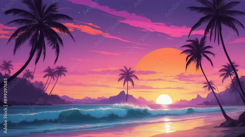 custom made wallpaper toronto digitalPicturesque Sunset with Palm Trees and Serene Waves