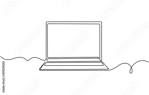 One line drawing of laptop gadget, continuous single line drawing of laptop computer, line art vector illustration, Simple abstract laptop line art drawing