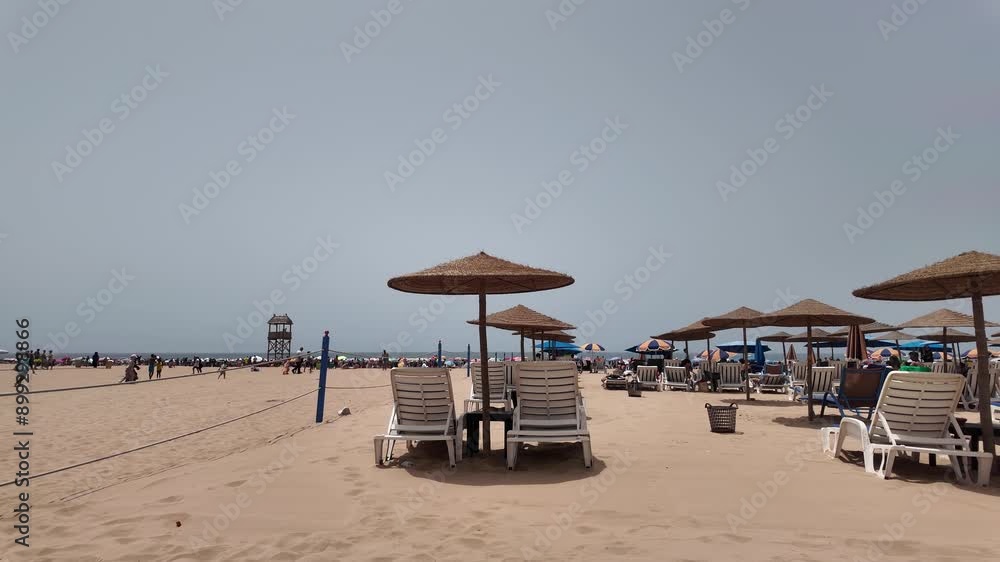Long wide beach in Agadir city, Morocco July 26, 2024 Long wide beach in Agadir city, Morocco July 26, 2024