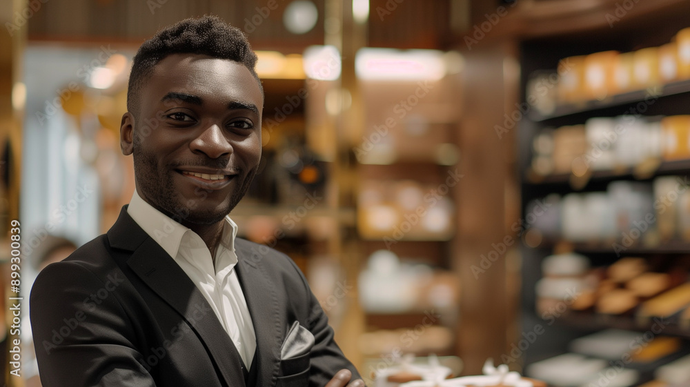 Smiling african american male store manager in health food store Smiling african american male store manager in health food store