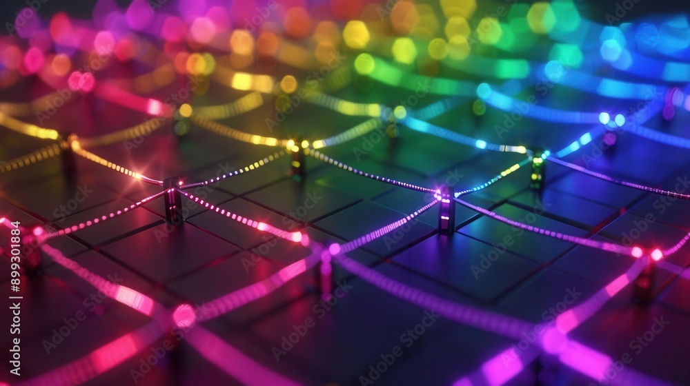 Pixelated rainbow grid with glowing edges, colorful abstract background, digital and tech-inspired look Pixelated rainbow grid with glowing edges, colorful abstract background, digital and tech-inspired look