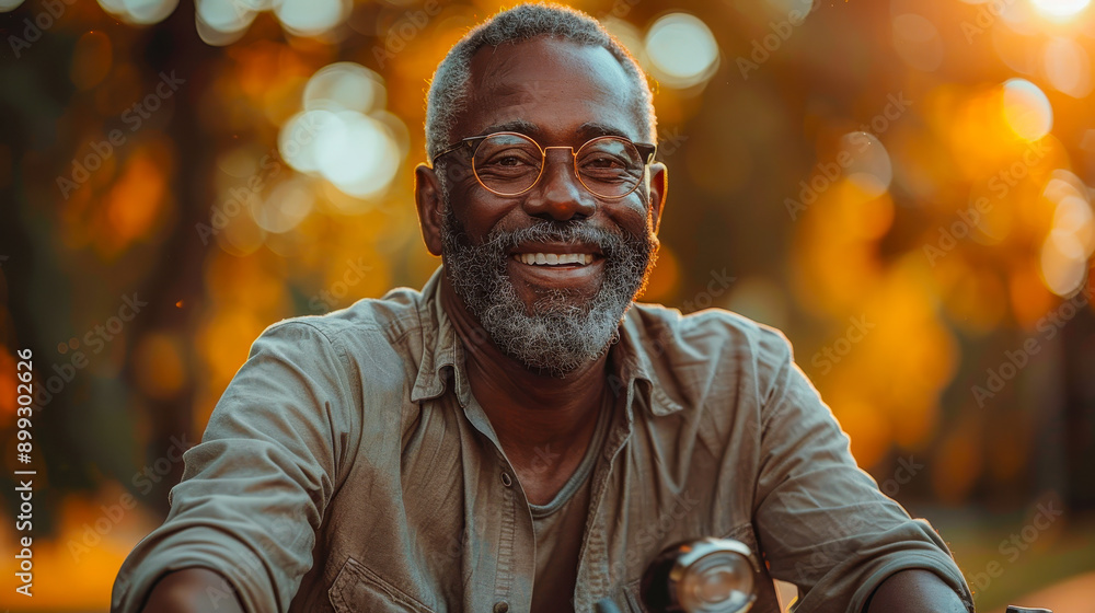 Happy Senior African American Man Enjoying a Bicycle Ride in a Park on a Sunny Day, Celebrating Health and Joy in Nature Happy Senior African American Man Enjoying a Bicycle Ride in a Park on a Sunny Day, Celebrating Health and Joy in Nature