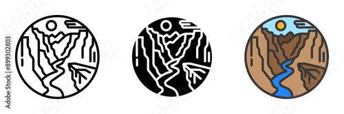 The Canyon icon depicts deep, rugged valleys carved by natural forces. It symbolizes grandeur, geological formations, and the awe-inspiring power of erosion.
