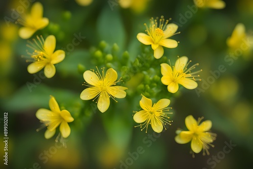 St johns wort flower bokeh background, AI Generated