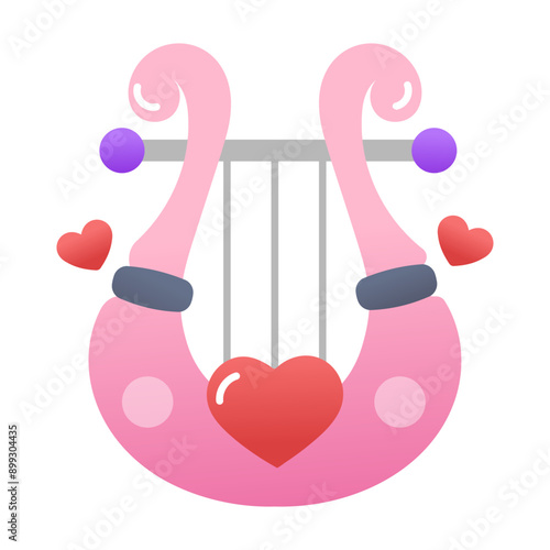 A flat icon of lyre music with hearts 