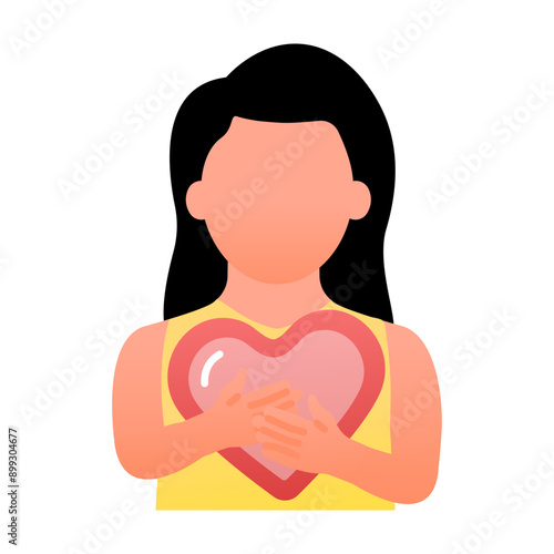 A flat icon showing girl in love 