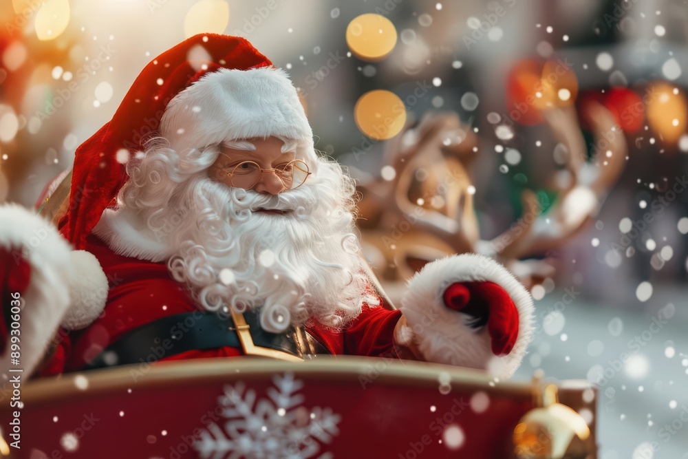 Christmas celebration festive parade with Santa and reindeer and sunlight filtering through the festivities, filling the air with excitement and joy, banner, with copy space Christmas celebration festive parade with Santa and reindeer and sunlight filtering through the festivities, filling the air with excitement and joy, banner, with copy space