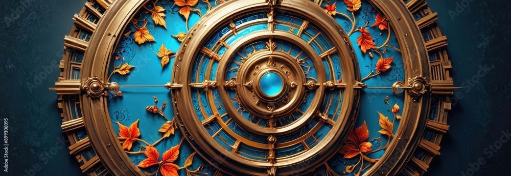 Fototapeta premium Ornate Golden Wheel with Floral Design.