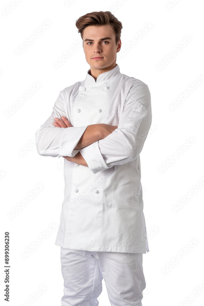 Confident young male chef in white uniform, cut-out isolated on transparent background Confident young male chef in white uniform, cut-out isolated on transparent background