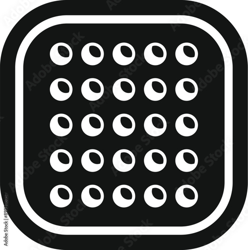 Simple black and white icon of a pack of contraceptive pills, representing family planning and reproductive health