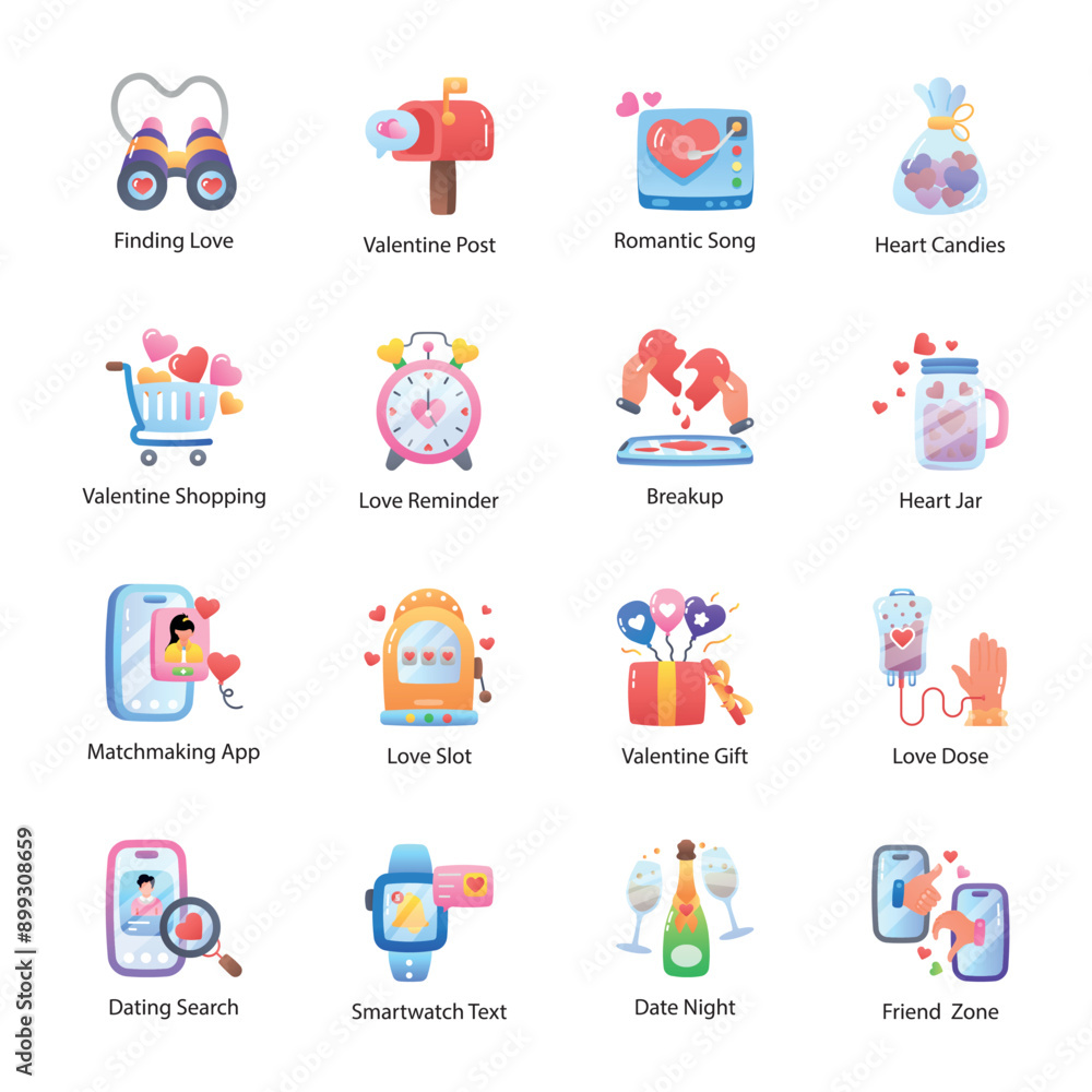 Fototapeta premium Handy Set of Dating and Romance Flat Style Icons