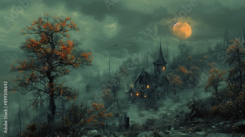 Halloween Art Postcard, Fantasy style illustration Halloween wallpaper background