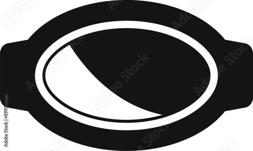 Simple black and white icon of a frying pan being used to cook, isolated over a white background