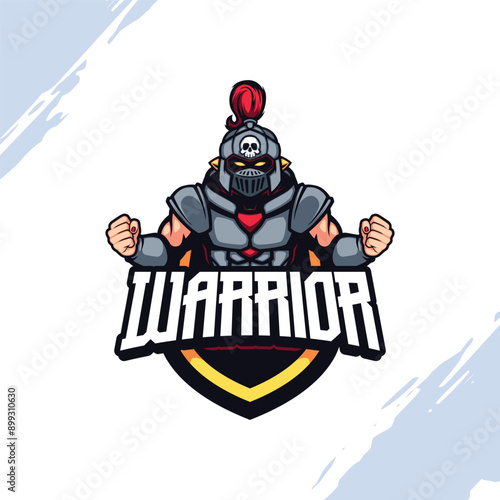 Warrior in Steel Grey Armor Vector Mascot