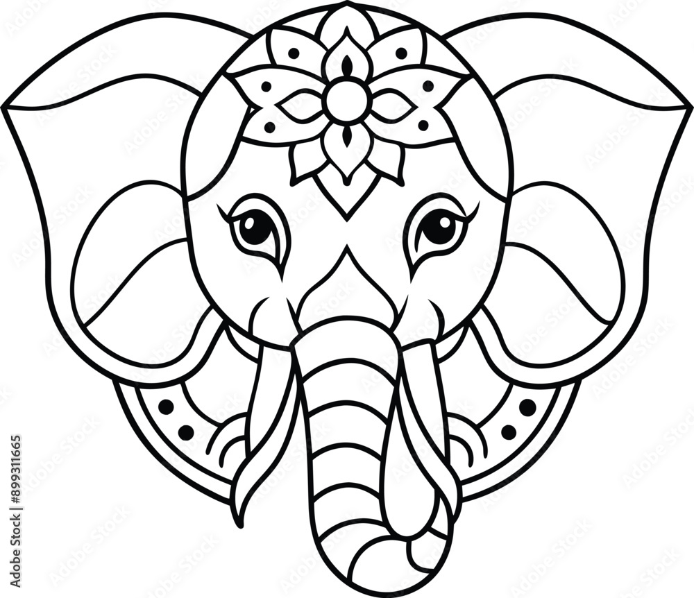 Elephant head coloring page kids friendly simple line art cute elephant face with geometric flower mandala design pattern minimal clipart art KDP coloring interior Elephant head coloring page kids friendly simple line art cute elephant face with geometric flower mandala design pattern minimal clipart art KDP coloring interior