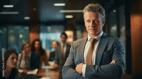 Mature business man having a discussion with his team. man leading a meeting in an office.