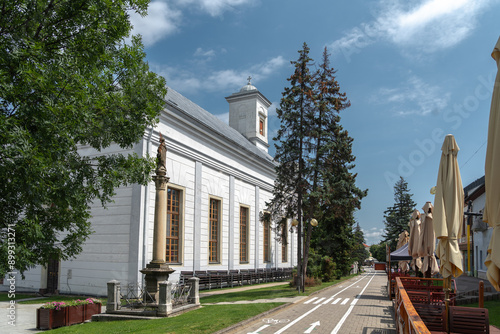 Obraz na płótnie Summer cityscape of Námestie svätého Egídia sqaure in Poprad (Spiš, northern Slovakia, near High Tatra Mountains) famous for its historic centre and as a holiday resort. w salonie
