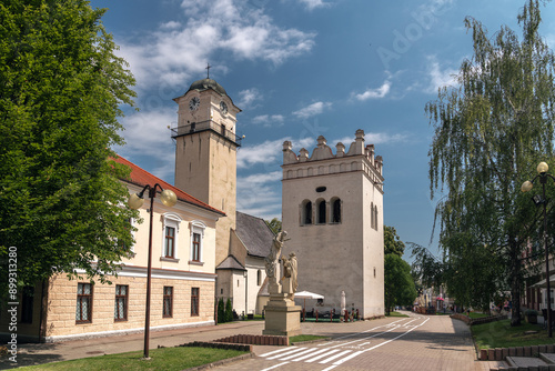 Obraz na płótnie Summer cityscape of Námestie svätého Egídia sqaure in Poprad (Spiš, northern Slovakia, near High Tatra Mountains) famous for its historic centre and as a holiday resort. w salonie