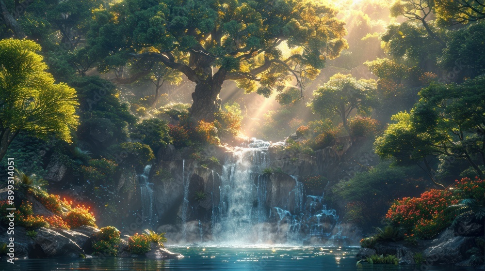 Serene Waterfall in a Lush Forest Serene Waterfall in a Lush Forest