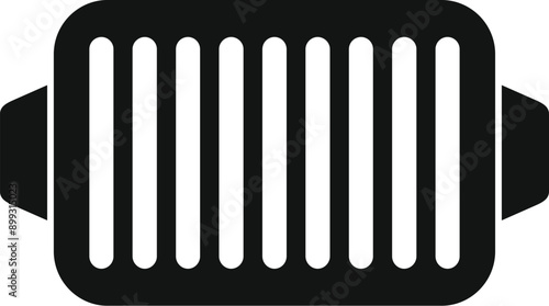Black and white icon of a car radiator grille providing cooling and protecting the engine