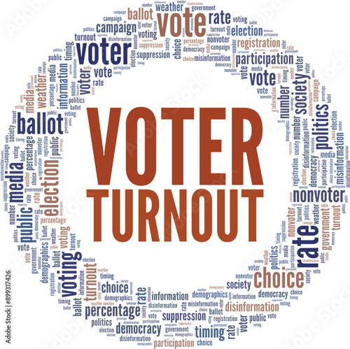 Voter Turnout word cloud conceptual design isolated on white background.