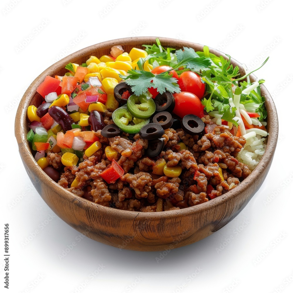 burrito bowl, Mexican food element, realistic 3D render, isolated on white background burrito bowl, Mexican food element, realistic 3D render, isolated on white background