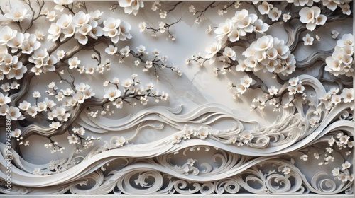 Close-up white wall panel detailed design is made up curved line