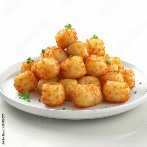 serving of tater tots, comfort food element, realistic 3D render, isolated on white background