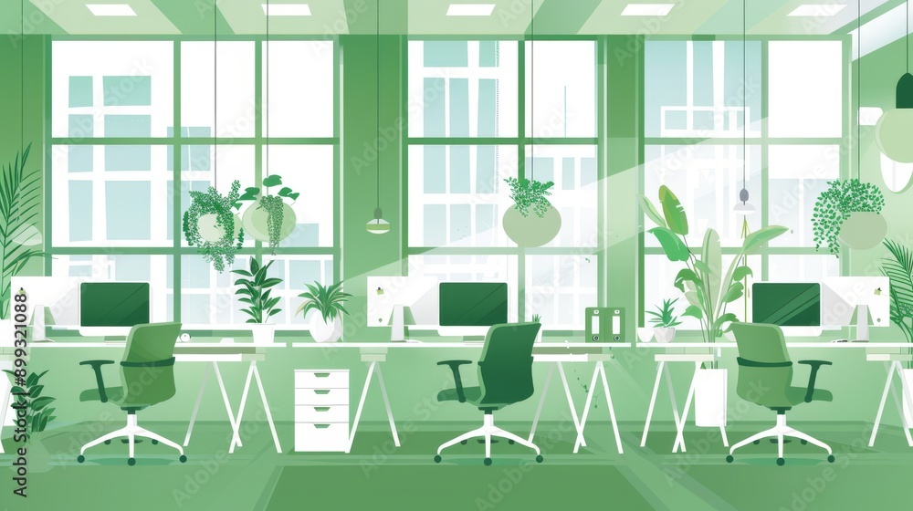 Modern Office Interior Design with Green Plants and Sunlight Modern Office Interior Design with Green Plants and Sunlight