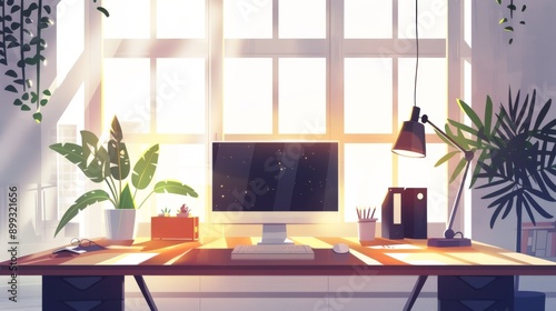 Modern Home Office Workspace with Natural Light