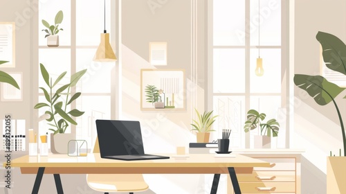 Minimalist Home Office with Natural Light and Plants