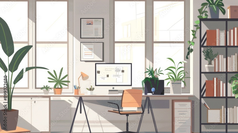 Fototapeta premium Modern Home Office with Natural Light and Plants