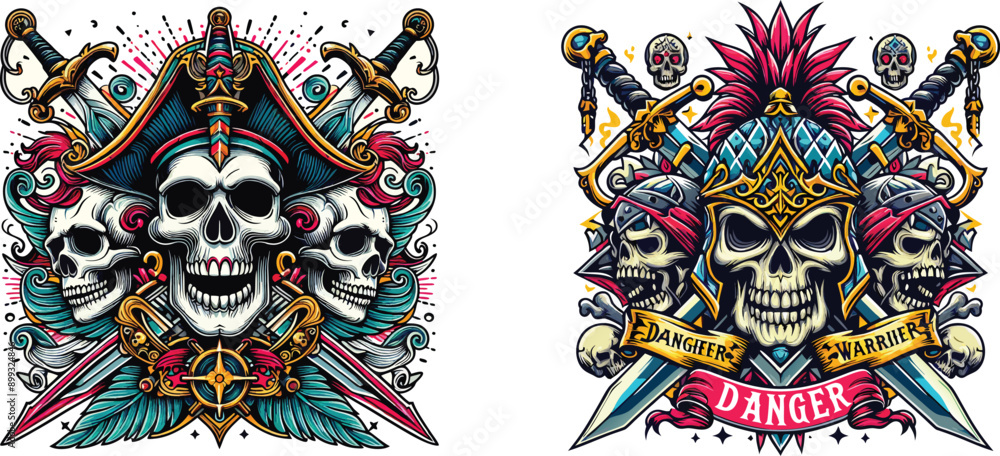 skull with sword and skull vector illustration skull with sword and skull vector illustration
